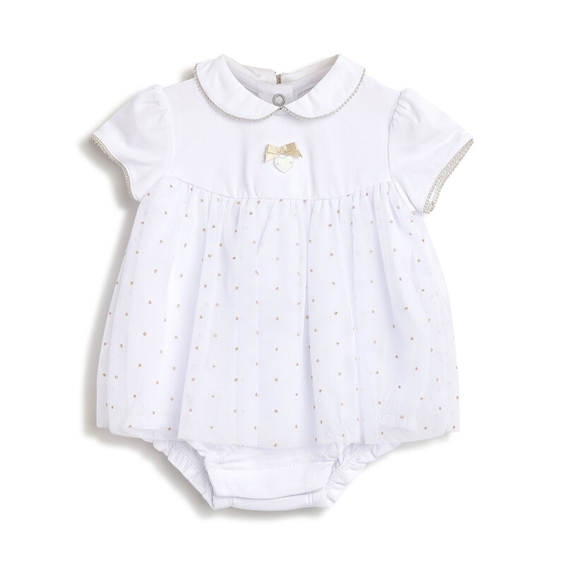 Girls White Printed Short Sleeve Rompers image number 0